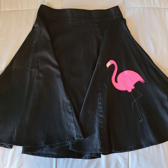 Collectif Black A-Line Skirt with Pink Flamingo Accent - Picture 3 of 9